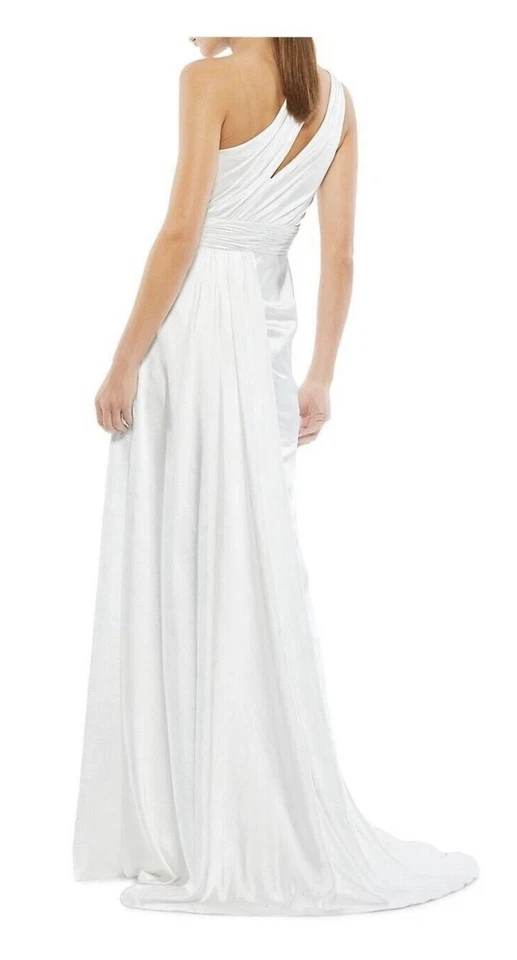 Vestido formal de casamento Mac Duggal 49006 branco um ombro cetim assimétrico tamanho 0 - Imagem 2 de 4