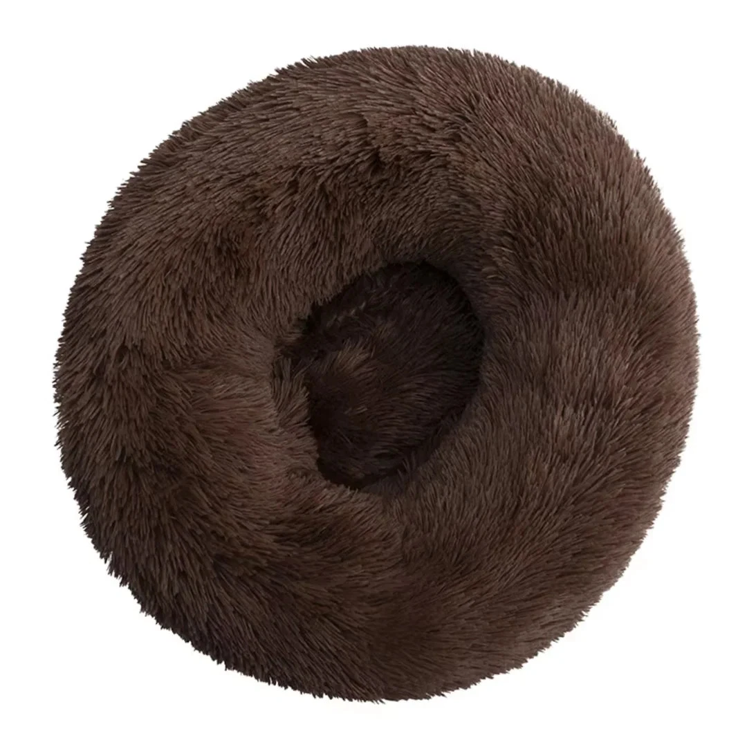 Round Plush Pet Bed Washable Soft Cushion Mat for Dogs and Cats - Brown
