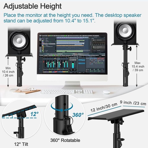 Universal Compatibility Adjustable Speaker Stands with Heavy-Duty Desk Clamp - Picture 4 of 9
