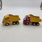 Lot of  2  Vintage Tonka Mini Pressed Steel Dump Trucks Red 5" & Yellow 6" Used