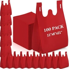 100 Pcs Large Grocery T-shirt Bags Bulk Reusable Non Woven Shopping Bag 