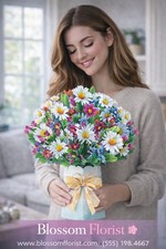 Large Flower Colorful White Daisy Handcrafted 3D Pop-Up Flower Bouquet Car