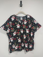 Frosty the Snowman 3X Womens scrub top Merry Christmas with Pockets
