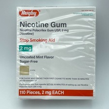 RUGBY Nicotine Gum 2mg Stop Smoking Aid Sugar Free Original 110ct EXP 09/2026