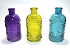 Glass Bottle 3 Glass Bottles Fall Decor Purple Aqua And Yellow Halloween Potions