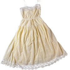 Ulla Johnson Lily Yellow Cotton Eyelet Lace Trim Tiered Midi Dress Size 2
