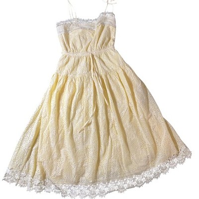 Ulla Johnson Lily Yellow Cotton Eyelet Lace Trim Tiered Midi Dress Size 2