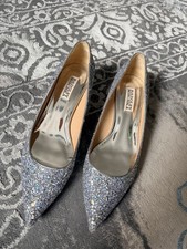 Jewel Badgley Mischka Women's Silver Royalty Kitten Heel Slip-On Pumps, Size 8M