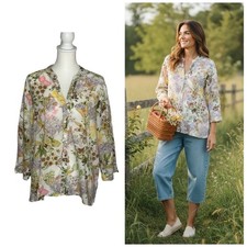 Salon Studio Butterfly Floral EUC Button Down Cotton Top sz XL Cottagecore