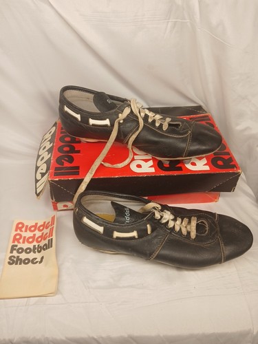 Vintage Riddell Snug Tie Black Leather  Football Cleats Shoes Sze 9.5 W Box 