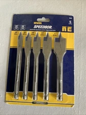 5PC Irwin Speedbor 3/8, 1/2, 5/8, 3/4 & 1-Inch Wood-Boring Spade Drill Bits--New