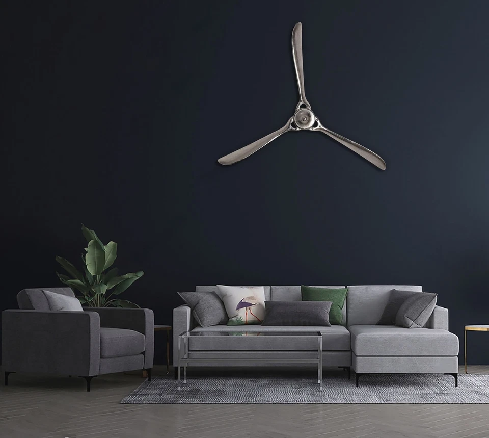 Deko Propeller FineBuy 85 cm Wanddeko Aluminium Silber Flugzeug Wandpropeller - Bild 2 von 4