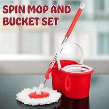 Spin Mop 360° Bucket Set Floor Magic Microfiber Rotating Dry Heads with 2 Heads