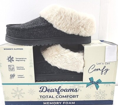 Dearfoams Women Total Comfort Memory Foam Slippers SIZE S, M, L, XL Black  NEW