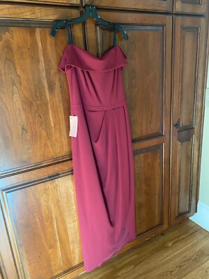 NWT BHLDN Thompson Bridesmaid Dress Crepe Burgundy Red Off Shoulder Tulip  12 | eBay