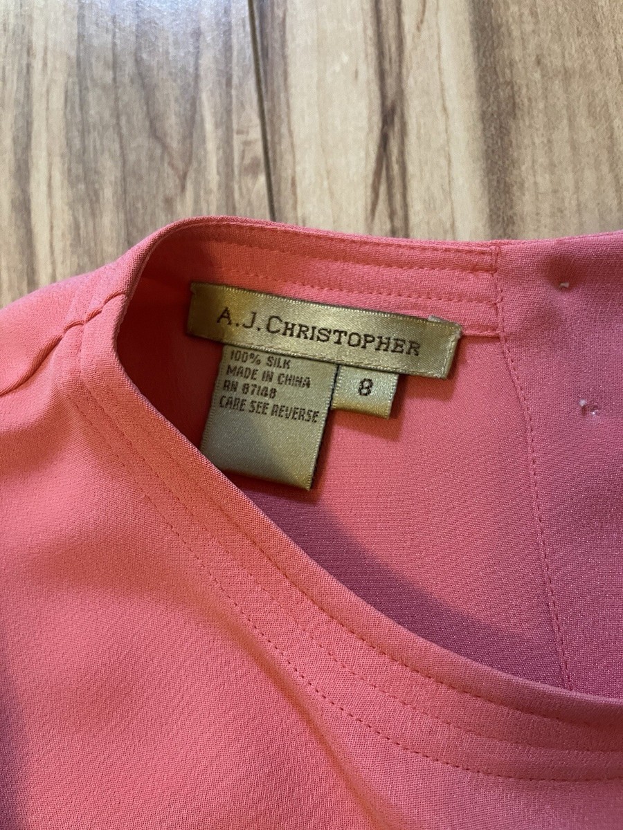 Women's 100% Silk Pink Short Sleeve Top Buttons Down Back A.J.