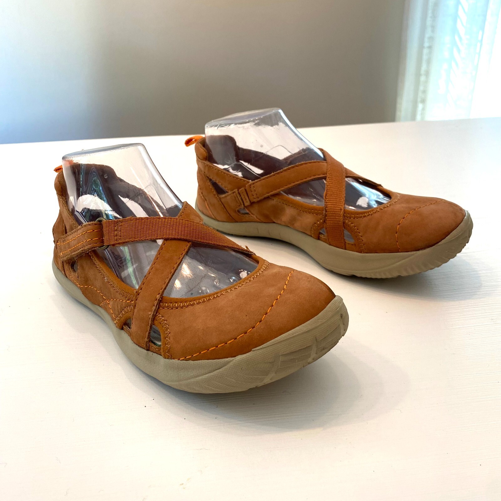 Women's Kalso Earth Cognac Penchant Leather Shoes Sandals Flat Strappy