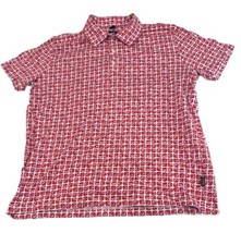 Hugo Boss Button Up Print Shirt Red Mens M Slim Fit Short Sleeve