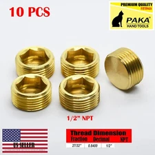 10 Pcs 1/2" NPT Male Brass Internal Hex Head Socket Pipe Plugs end cap