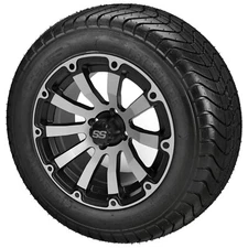 (4) Golf Cart 215/50-12 LSI Elite Street Tire on 12x7 Black/Machined Beast Wheel