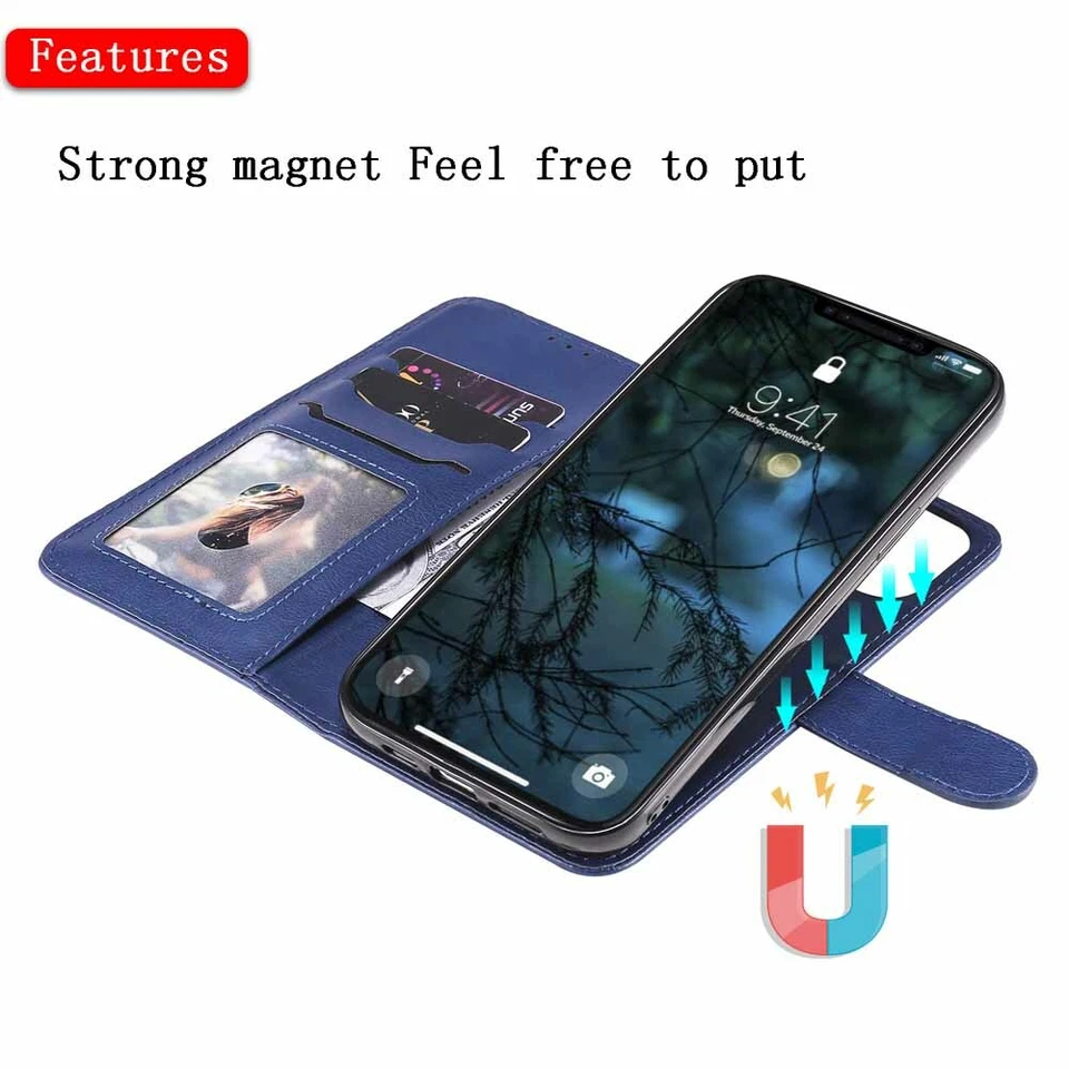 For iPhone 12 11 Pro Max XR SE 8 6s Magnetic Removable Leather Wallet Case Cover - Image 3 of 4