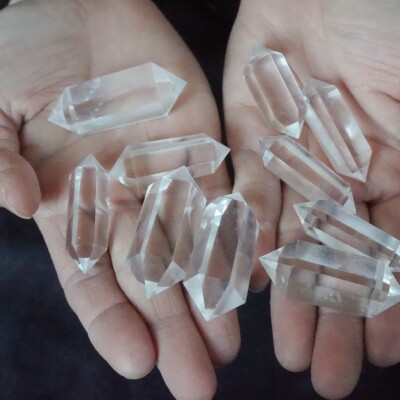 10Pcs Tiny Natural Clear White Quartz Crystal Double Point Wand Healing