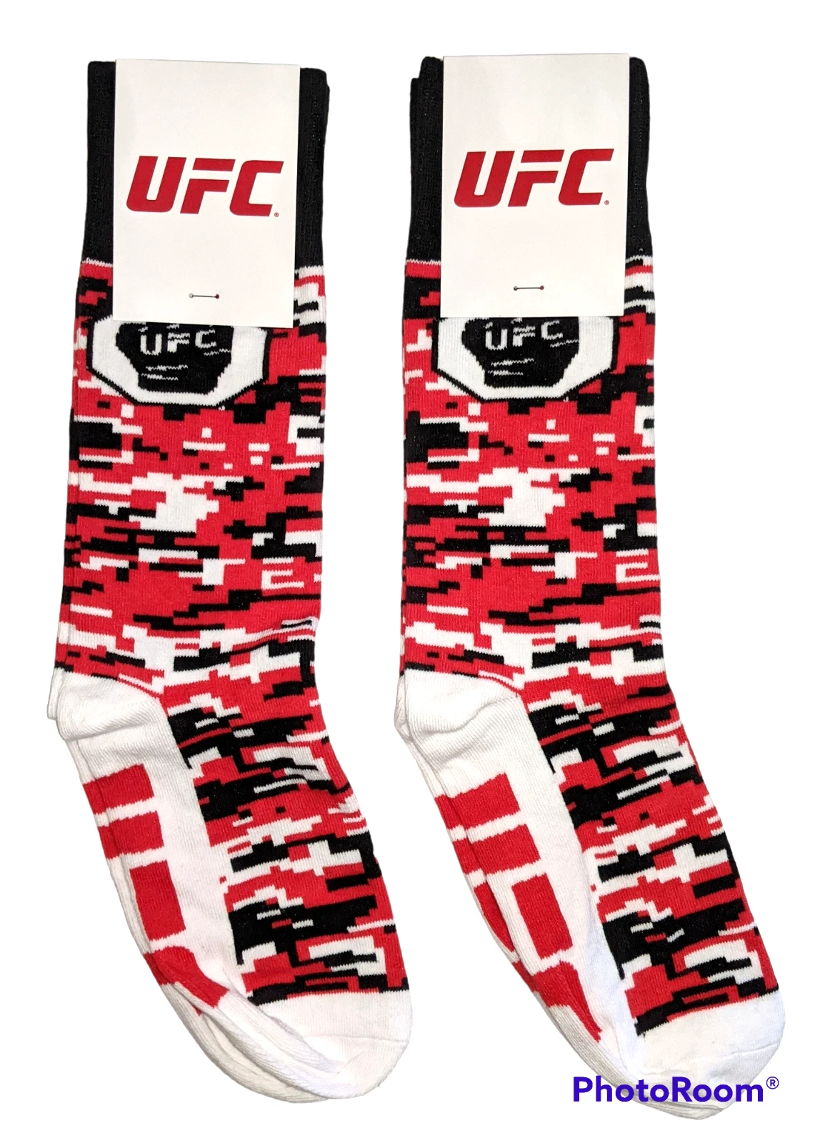UFC Custom MMA Socks Digital Camo Ultimate Fighter OSFM Set of 2 Pair Red Blk