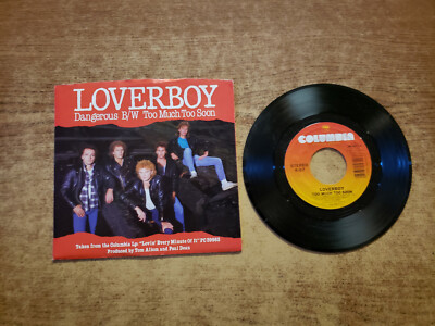 HAND SIGNED MIKE RENO 1980S MINT-EXC Loverboy Dangerous / Too Much Too Soon 45