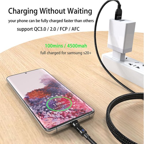 180° Rotate USB C Cable LED Type C 3A Fast Charging Data For Samsung S20 HUAWEI - Picture 9 of 15