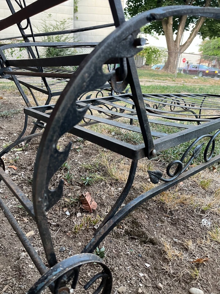 Muebles de patio de hierro forjado vintage WOODARD banco salón y 2 sillas Foto 3 de 4