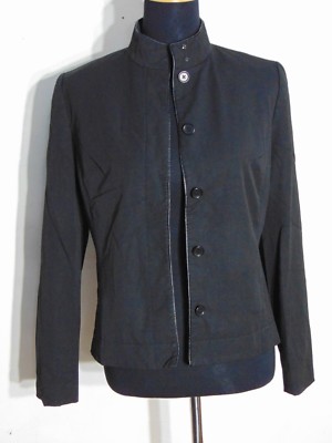 Ann Taylor Women's Black Flat Front Mandarin Collar Button Down Jacket Size 