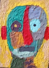 Abstract Modern Portrait Outsider Art Painting Cubist Texture Original Pop Face