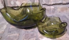Glass Chip And Dip Bowls Anchor Hocking MCM Avocado Green Vintage Thanksgiving 