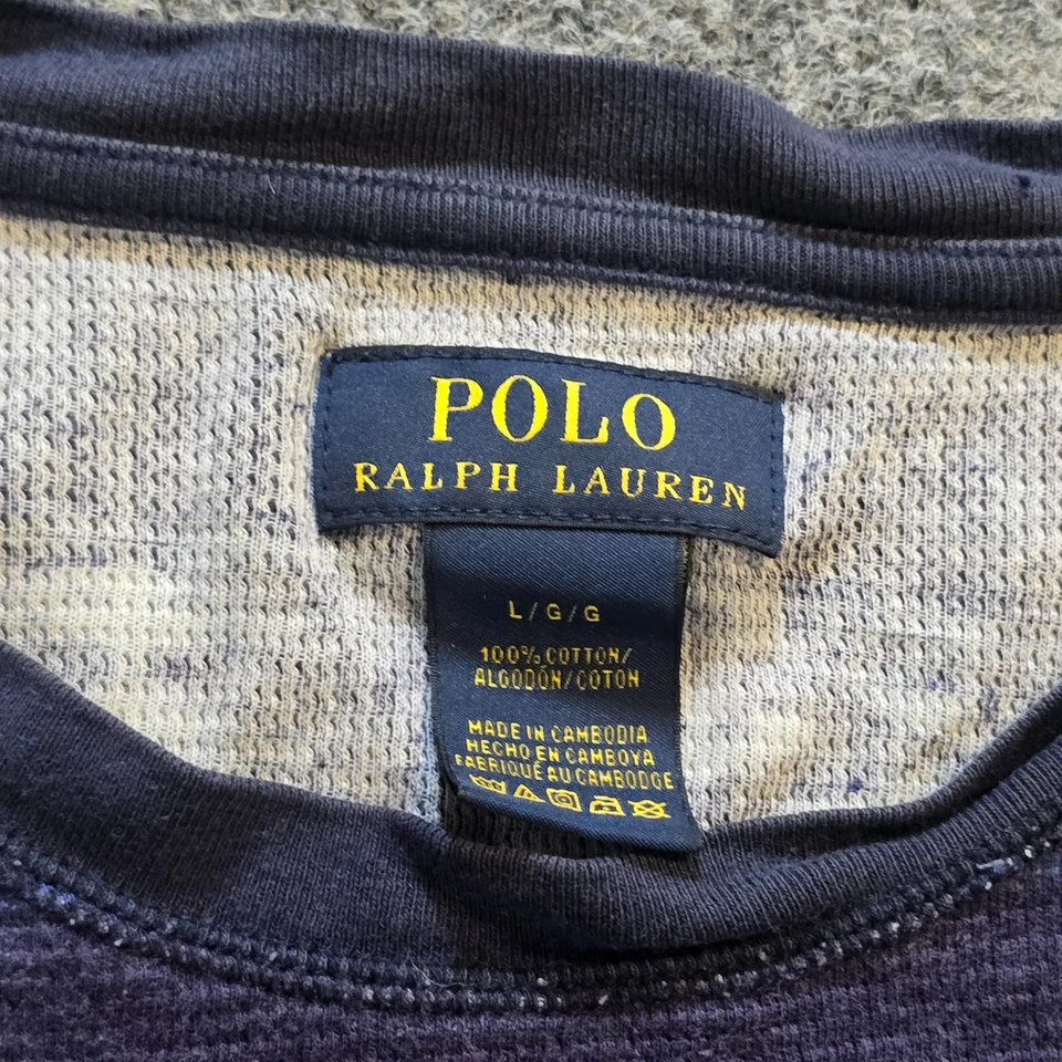 Camisa Polo Ralph Lauren Para Hombres Grande Azul Azteca Térmica Cuello Redondo Pullover Algodón Foto 3 de 4