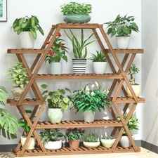 XXL Multi Tier Flower Stand Wood Plant Display Rack Bonsai Shelf Indoor Outdoor
