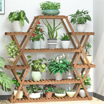 XXL Multi Tier Flower Stand Wood Plant Display Rack Bonsai Shelf Indoor  Outdoor | eBay