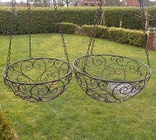 2er SET GARTEN AMPEL SCHALE BLUMENAMPEL ANTIK LANDHAUSSTIL GARTENDEKO METALL NEU