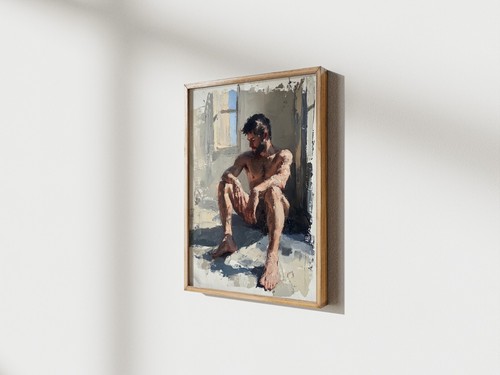 Sunlit Nude Male Figure 8"x6" Print on Matte Paper | Emotional Realism Artwork - Picture 3 of 18