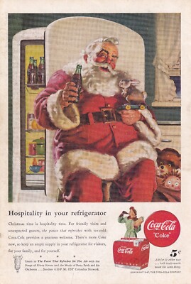 1950s Coca Cola Print Ad 6.75''x10''  Santa at Refrigerator Toys