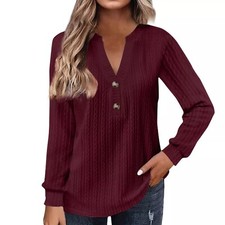 Ladies Jumper Top V Neck Pullover Women Loose Long Sleeve Casual Work Knit Tops