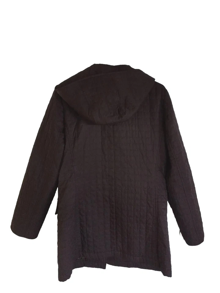 Chaqueta con Capucha Dana Buchman Para Mujer Cremallera Botones Puffer Poliéster Choco Marrón Foto 3 de 4