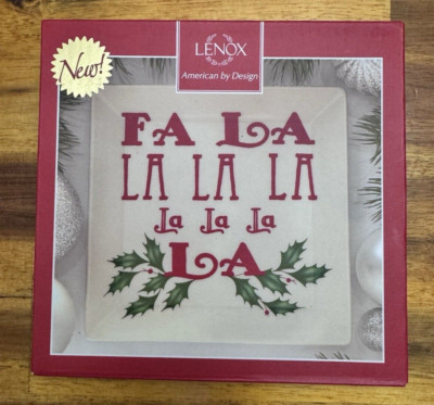 Lenox Fa La La La La Square 6'' Tidbit Christmas Holiday Holly Plate, NIB