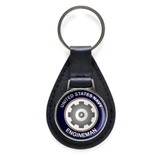U.S. Navy Engineman Black Leather Keychain Silver Keyring Military Gift