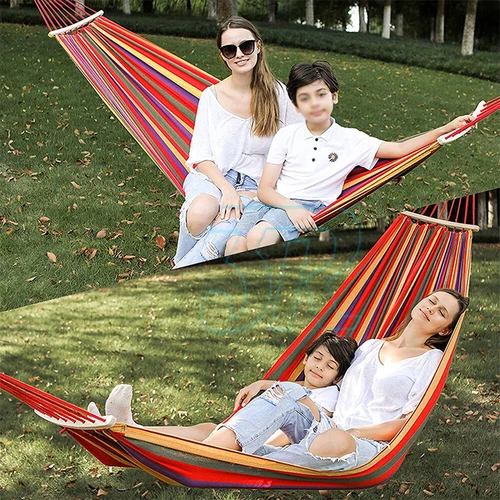 Premium Double Hanging Hammock Outdoor Garden Travel Beach Swinging Bed Camping - Picture 5 of 27