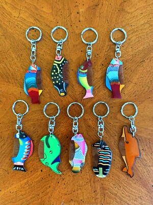 Fish Handmade Wood Key Chain Comb Key Chain Unique Gift