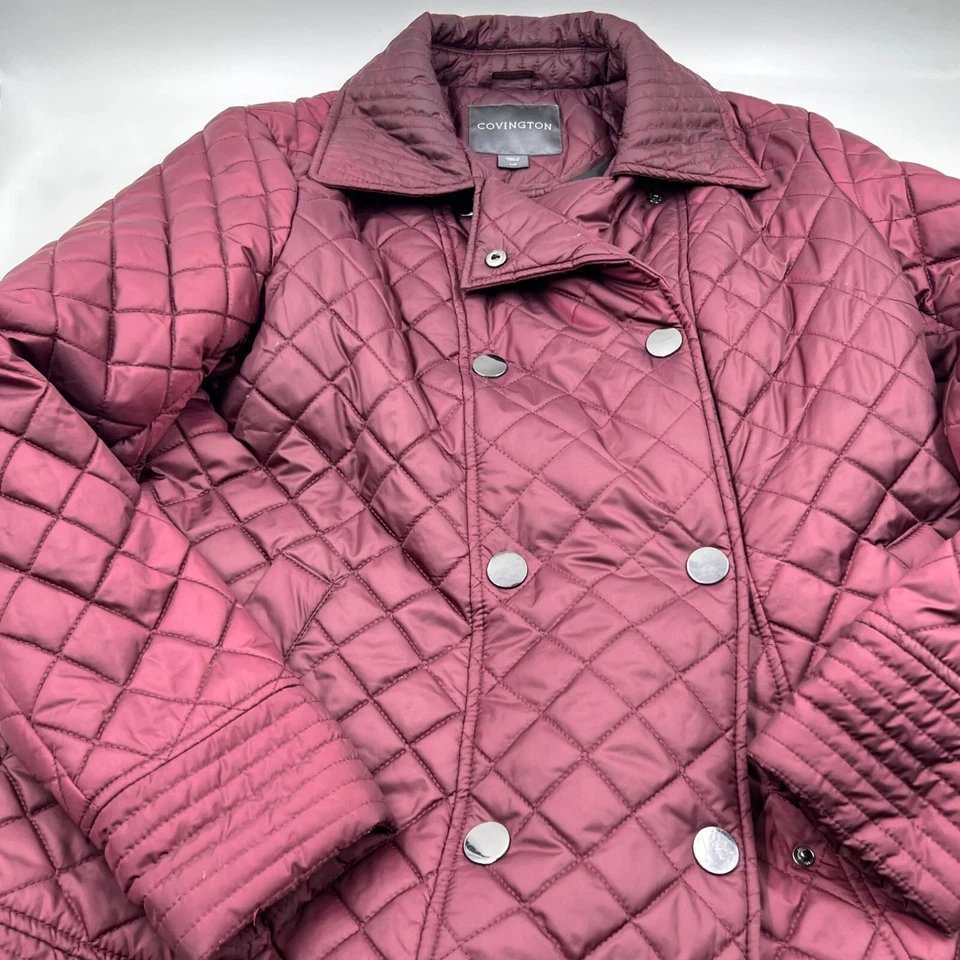 Abrigo Covington Mujer Abotonado Burbuja Talla L Rojo Borgoña Poliéster Cuello Foto 2 de 4