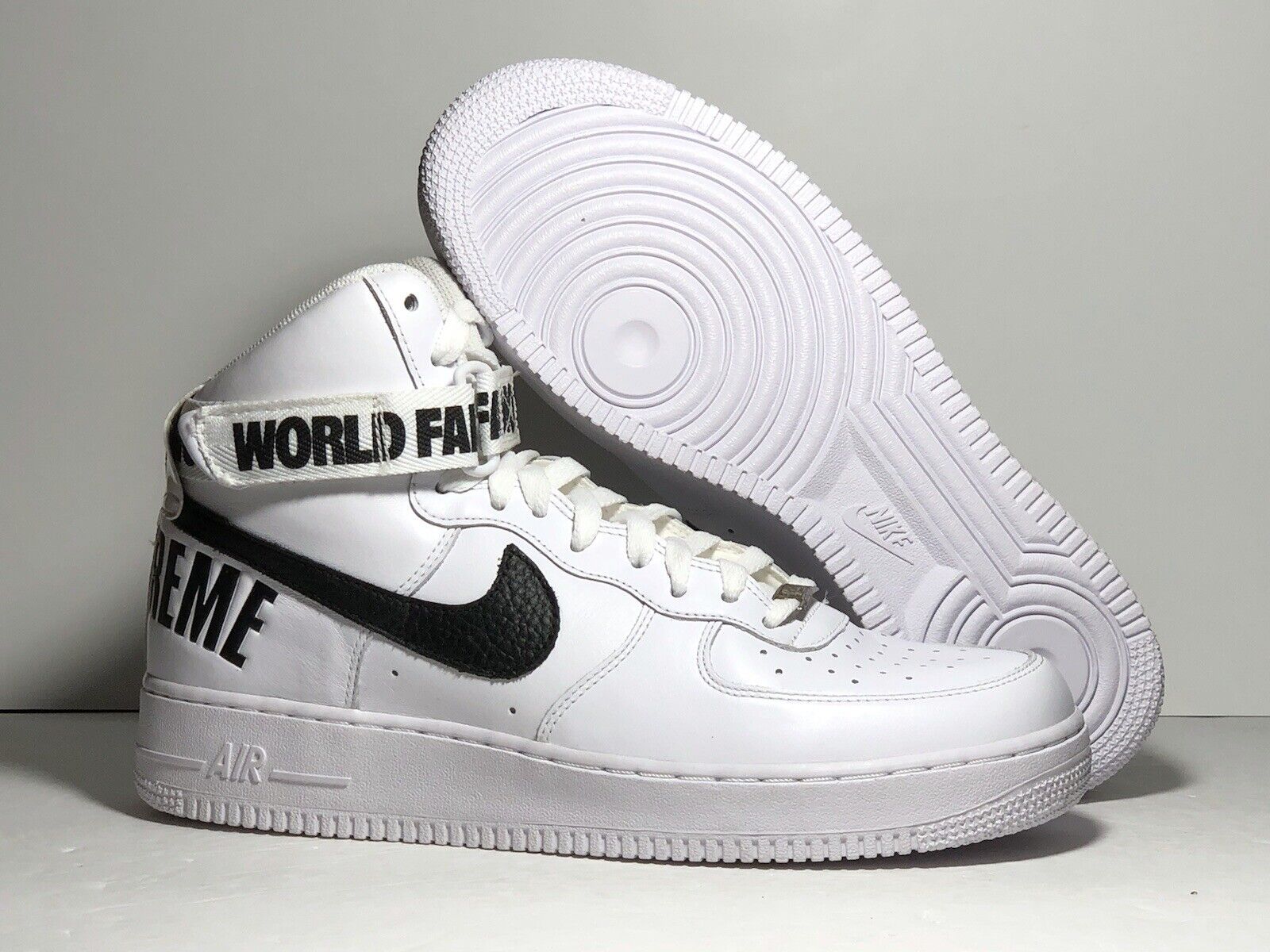 De alguna manera Migración Percibir Nike Supreme Air Force 1 One High Hi AF1 White World Famous 698696 100 Size  10.5 | eBay