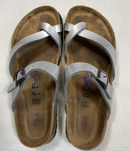 Birkenstock Betula Sandals 39 8 Silver Soft Mayari Leather Slide | eBay