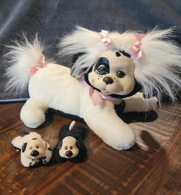 Vintage Puppy Surprise Mom Black White Dog Plush 1991 Hasbro 2 Puppies