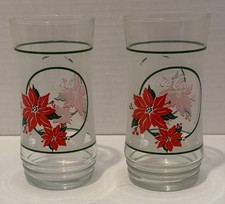 COCA-COLA Vintage Christmas Poinsettia 16oz Frosted Glass Set of 2